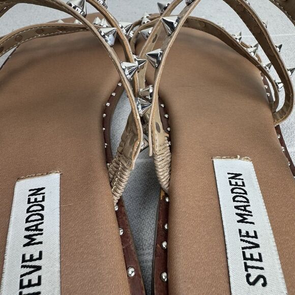 Steve Madden Skylar Slip On Studded Strappy Flat Sandal Bling Tan Silver 7.5 - Picture 4 of 11